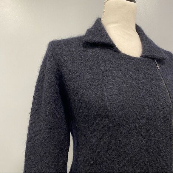 EILEEN FISHER S Black Cats Mohair Moto Sweater Jacket Asymmetrical Zip: Flaw - Picture 6 of 16